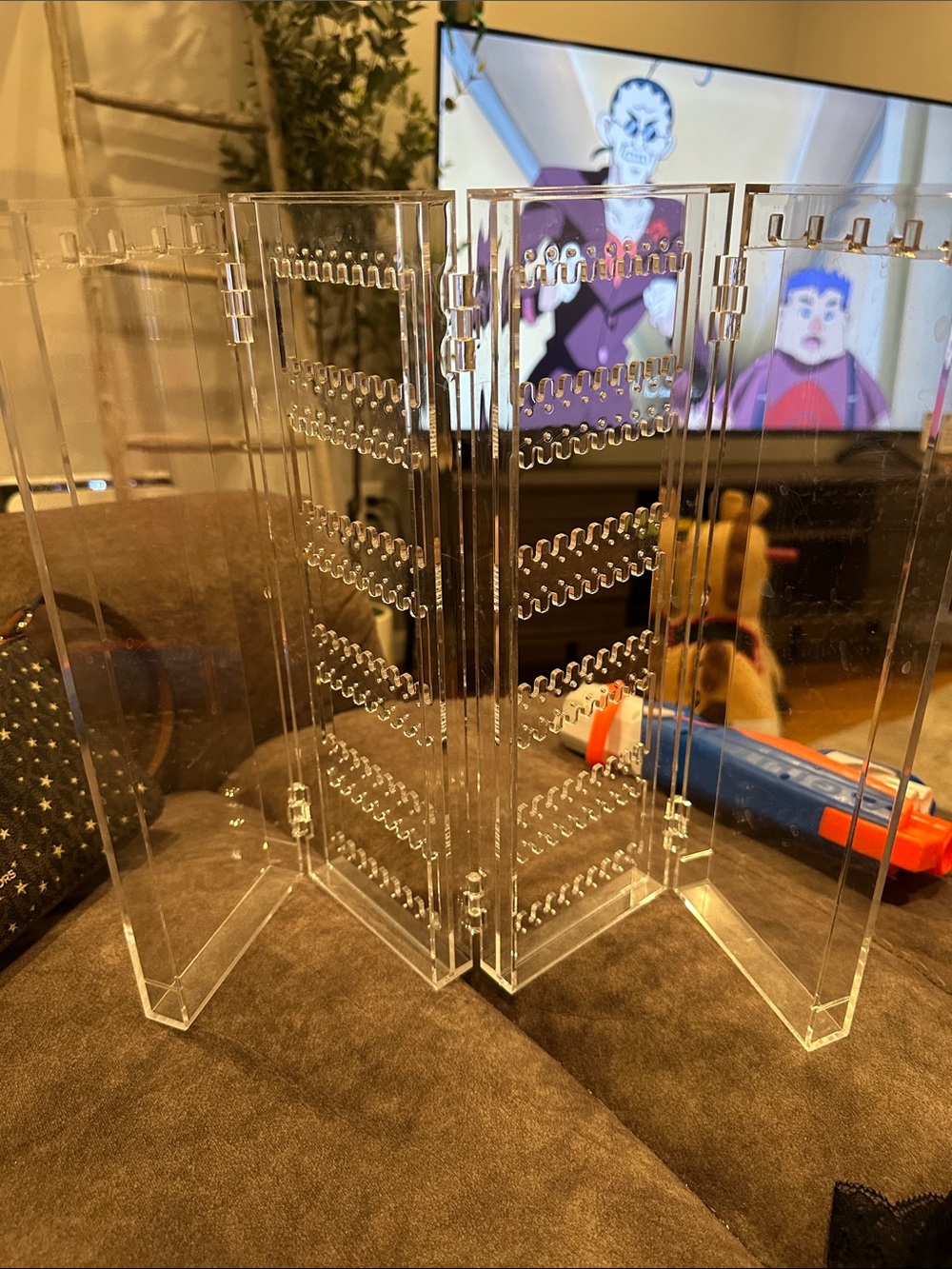 Clear Acrylic Foldable Earring/Necklace organizer - Transparent 4-Panel Display
